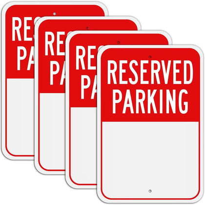 (4 Pack) Large Reserved Parking Sign, 18"x12" Reflective Aluminum Metal Write-On Sign, Rust-Free, Weather Resistant