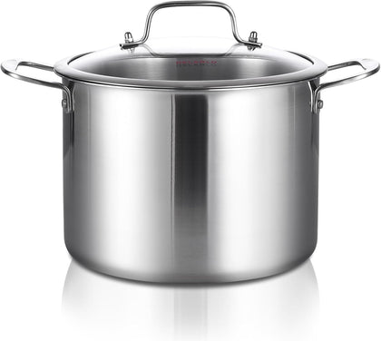 Tri-ply Stainless Steel 12 Quart Heavy Duty Induction Stock Pot | 18/10 Stainless Steel Soup Pot, Big Large Pot for