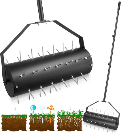18-inch Rolling Lawn Aerator Tool, Handle Spike Aerator, Manual Rolling Aerator Lawn