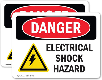 (2 Pack) Electrical Shock Hazard OSHA Danger Sign 7 Inch X 5 Inch Vinyl Label Decal Sticker Weather Resistant, UV