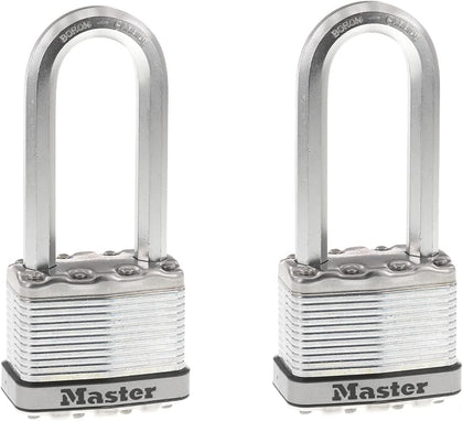M5XTLJ Magnum Heavy Duty Outdoor Padlock with Key, 2 Pack Keyed-Alike