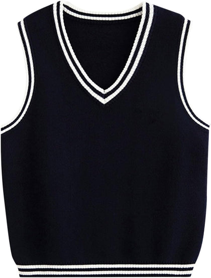 Boys Sweater Vest Cotton School Uniform for Girls V Neck Sweater Vest Kids Knit Cotton Sweaters Pullover
