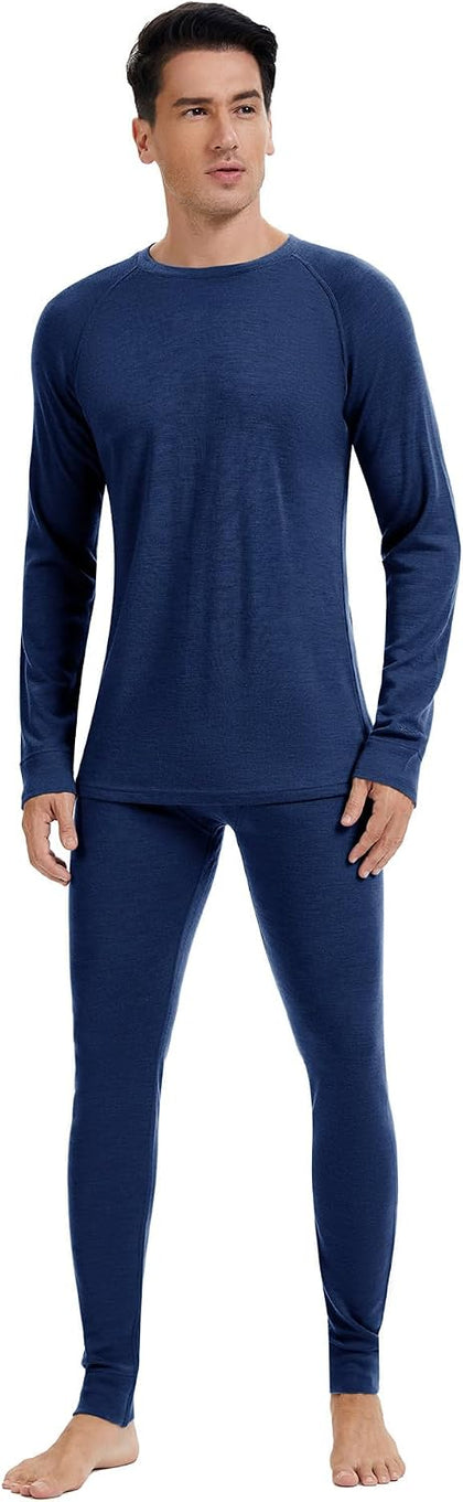 Men's 100% Merino Wool Base Layer Sets Lightweight Active Base Layer for Ski