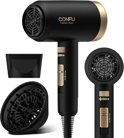 Hair Dryer, CONFU Blow Dryer with Diffuser, 21000PRM Professional Hairdryer, Portable Lightweight Fast Drying