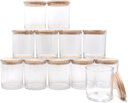 14 OZ Thick Candle Jars for Making Candles 12 Pcs, 3 Wick Empty Jars with Wood Lids for Candle Making, Sample