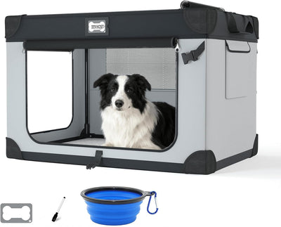 36 Inch Collapsible Travel Dog Crate Black&White with Sturdy Metal Frame