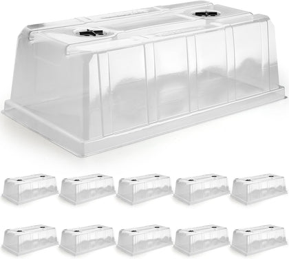 10 Pack 6.3" Tall Humidity Domes for 1020 Trays, Extra Strength Seed Starter Covers with 2 Adjustable Vents, Clear