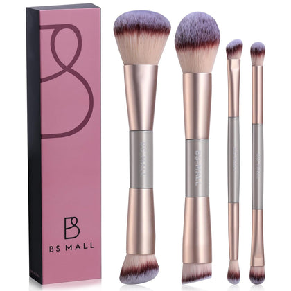 Double-ended Makeup Brush Set 4 Pcs Portable - Professional Luxury Eyeshadow Brush, Concealer Brush, Blush brush &