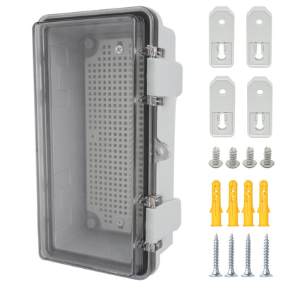 Otdorpatio Junction Box, Hinged Grey Clear Cover IP67 Waterproof ABS Project Box with Mounting Plate Electrical Box Enclosure with Wall Bracket 7.9 x 3.9 x 2.8inch(200x100x70mm)
