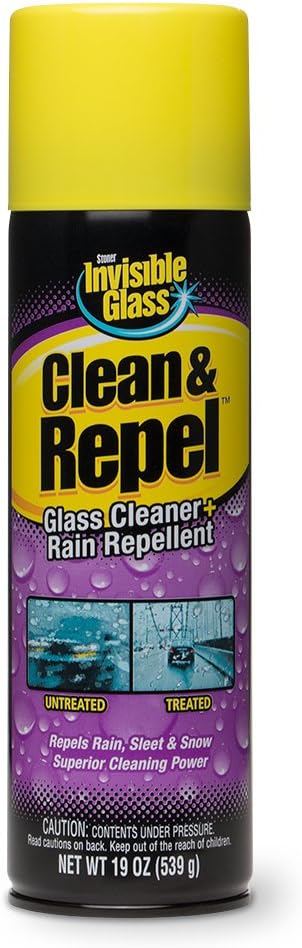 91184 Clean & Repel – Aerosol Glass Cleaner and Rain Repellent, Cleans Exterior Windshields, Repels Rain, Sleet