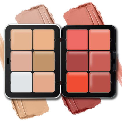 12 Colors Cream Blush Palette, Color Correcting Concealer Foundation Palette, Long Wearing Smudge Proof Blendable