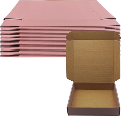 Pink Shipping Boxes 24 Pack 10x10x2 inch, Corrugated Gift Mailers