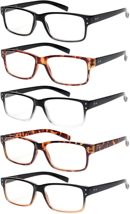 Reading Glasses 5 Pairs Quality Readers Spring Hinge Glasses for Reading for Men and Women (5 Pack Mix Color, 2.00)