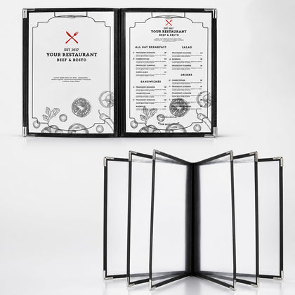 2 Pack Menu Covers, 8.5" x 11" Transparent Menu Covers, 6 Page 12 View Restaurant Menu Covers Menu Books Holder Fits