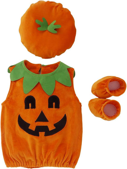 Toddler Baby Boy Girl Halloween Outfit Pumpkin Bodysuit Halloween Costumes Romper Tops Hat Footies