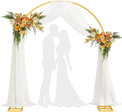 Arch Backdrop Stand,7ft x 8ft Heavy Duty Backdrop Stand with 28" x19FT Wedding Arch Draping Fabric with White Fabric