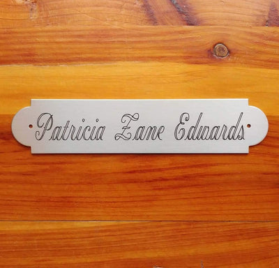 TACK TRUNK PLATE XXLARGE 6 1/2" x 1 3/8" x .050" Thick Notched Brass or Nickel Silver Name Plate Custom Engraved