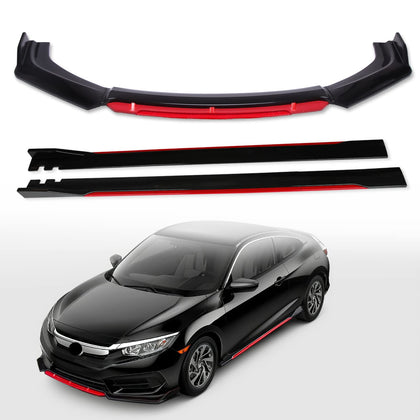 Univeral Car Front Lip Front Bumper Splitter+ 86.6" Side Skirts