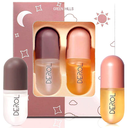 Lip Plumper Set, Natural Lip Care & Enhancer Set by Green Hills, Day & Night Serum, Softer Bigger Fuller Lips by