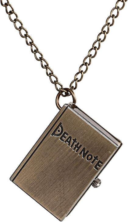 Pocket Watches for Men: Vintage Death Note Bronze Skull Dial Quartz Halloween Notebook Locket Pendant Square Case