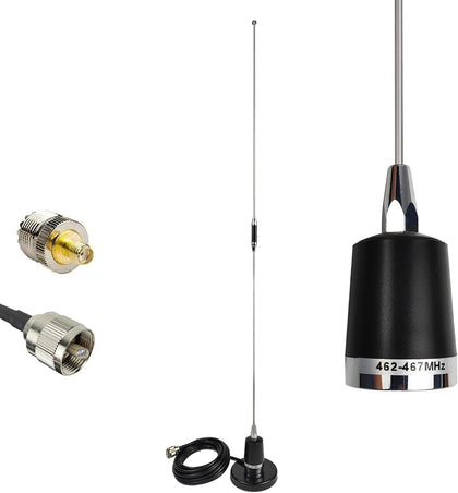 GMRS NMO Antenna 462-467Mhz UHF Mobile Whip Antenna with Magnetic Base 13ft RG58 Cable PL-259 SMA Female Connector