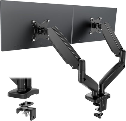 Dual Monitor Stand for Desk, Gas Spring Monitor Arm for 2 Monitors Max 32 Inches, Fully Adjustable Double Mount, VESA