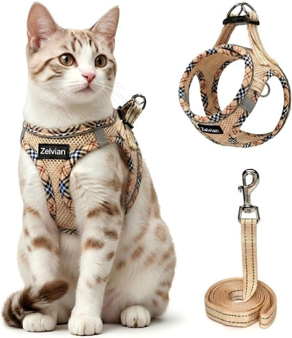 Escape Proof Cat Harness and Leash, Adjustable Vest, Beige, XXS