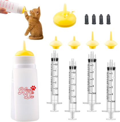 Kitten Bottle Feeding kit with Feeding Nipple and Syringe, Soft Silicone Nursing Pet Feeding Bottle, Ventilation