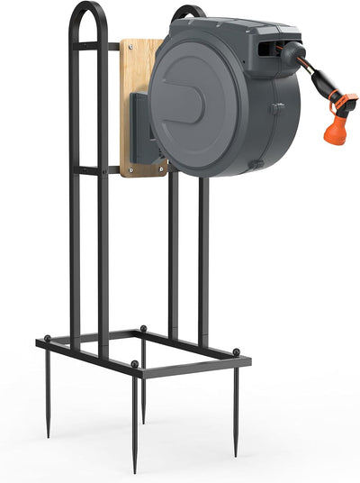 Retractable Hose Reel Stand, No Wall Damaged Freestanding Hose Holder Post | Fit for Most Garden Hose Reel with