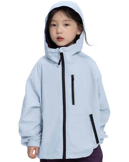 Girls Rain Jacket Waterproof Hooded Kids Raincoat, Blue, 10-12