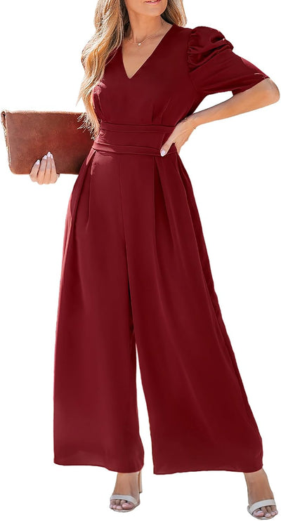 Womens Maxi Jumpsuit Dressy Tunic Waist Casual One Piece with Pocket