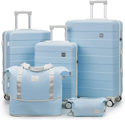 Hard Shell Luggage Sets 5 Piece for Women, Lightweight Hardside Rolling Suitcase Set with Spinner Wheels and TSA