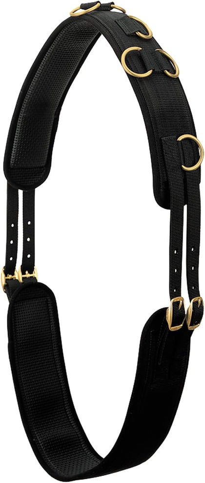 Adjustable Surcingles for Horses with Shock-Absorbing Neoprene, Brass Plated Buckles & Dee Rings for Side Reins, Fits