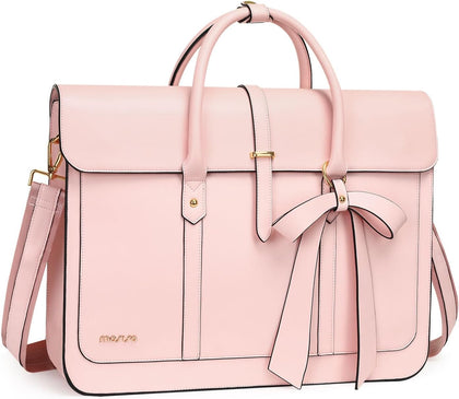 Laptop Bag for Women, PU Leather Laptop Shoulder Bags Convertible Backpack, Work Travel Computer Bag with Bowknot