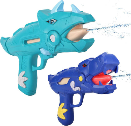 2 Pack Dinosaur Water Blaster Soaker Gun for Kids, Dino Pump Action Outdoor Squirt Gun, Long-Range Shooting Water