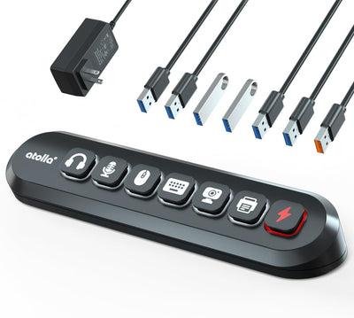 Powered USB Hub, atolla 7-Port USB 3.0 hub (6 Superspeed Transfer Ports+ 1 Fast Charging Port) with Swappable