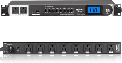 Professional 10 Socket Power Conditioner/Surge Sequencer with USB and Type-C Charger.3300W Rack Mount Audio Power