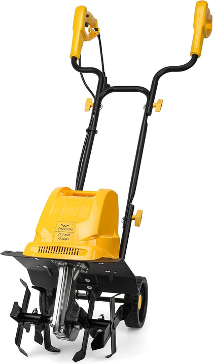 Electric Tiller/Cultivator 4 Steel Tines, 8'' Tilling Depth Garden Roto Tillers for Gardening, 13.5 Amp 12 Inch