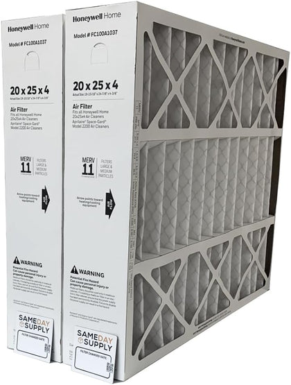 Honeywell FC100A1037-20" x 25" x 4" Pleated Air Filter, MERV 11 Bundle with Same Day Supply Filter Change Reminder