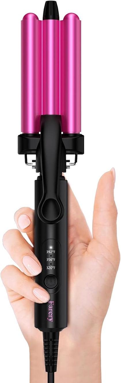 Mini 3 Barrel Hair Waver - Portable Beach Wave Curling Iron for Short Hair, 1/2 Inch Ceramic Crimper with 3 Temp