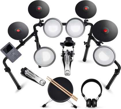 MK-0 Plus Electric Drum Set with 4 Quite Mesh Electronic Drum Pads, 4 Full Rubber Crash, 5" Kick Drum, 12 Drum Kits