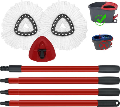 Mop Replace Heads Mop Handle and Base Replacement for O Cedar EasyWring 1-Tank Spin Mop System, 2 Microfiber Mops