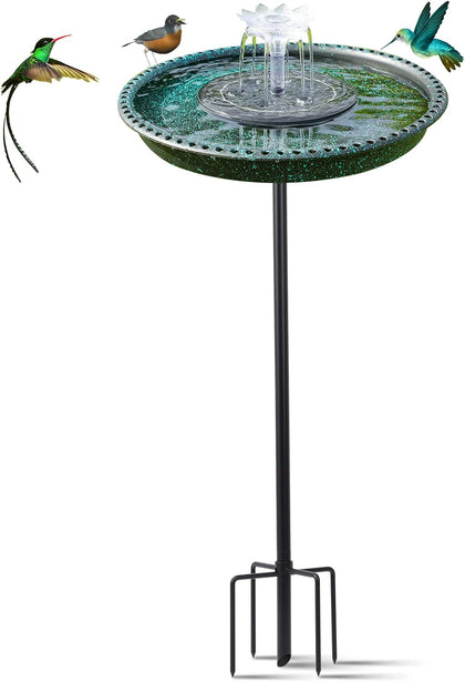 Bird Bath with Solar Powered Fountains for Hummingbirds,Stable Stylish Design with 5-Prong Base Stake Plastic Bird