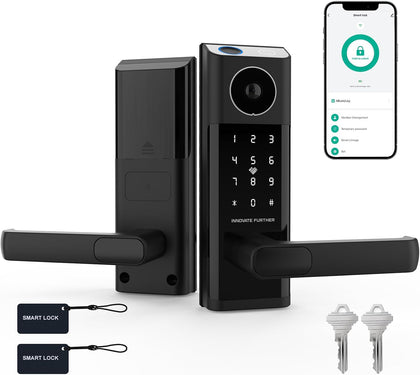 Smart Door Lock with Video Doorbell, Fingerprint Keypad, Deadbolt & Handle