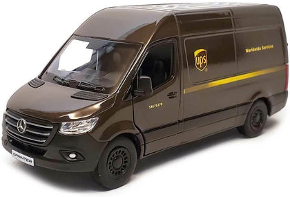 Mercedes-Benz Sprinter UPS Edition Cargo Van, 1:48 O Scale Die Cast Metal Model Toy Van, Pull-Back Action