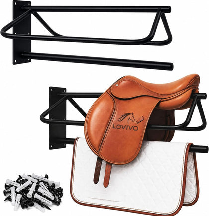 2 Pack Rust Resistant Wall Saddle Rack with Pad for Western Style Saddles,Black