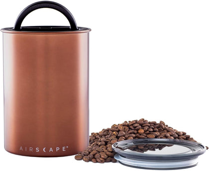 Airscape Airless Coffee Storage | 500g | Brushed Copper | Container | US Patented Inner Plunger Lid REMOVES Excess