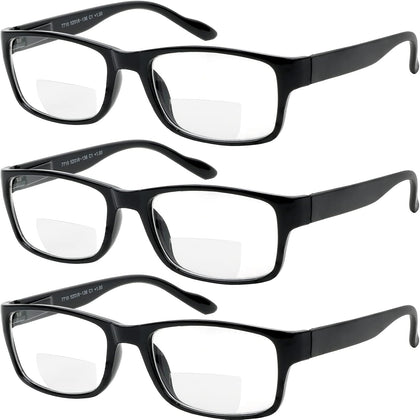 Bifocal Reading Glasses for Men and Women Rectangle MultiFocal Readers with Spring Hinges Retro Design