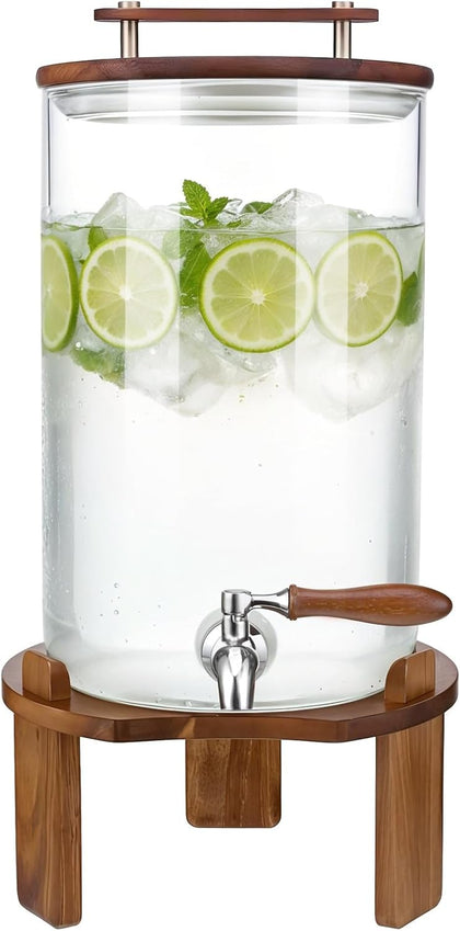 Beverage Dispenser, 2.1Gallon Glass Drink Dispenser with Stand, Stainless Steel Spigot, Ideal for Parties, Bars