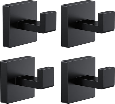 4 PCS Towel Hooks for Bathroom, Wall Mount Towel Holder, Black Matte Wall Robe Hook,Square Stainless Steel Door